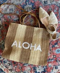 Shopper in Raffia Rigata con manici in bambù