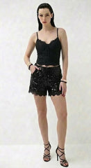 Short con paillettes e pizzo