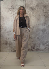Pantalone con Pince in cotone lavorato