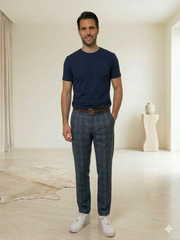 Pantalone Chinos Uomo con pinces in Principe di Galles
